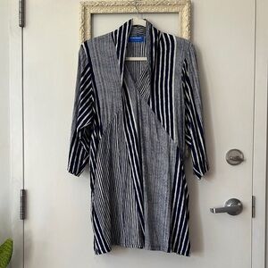 MYKONOS | Striped Navy and Gray Open Cardigan